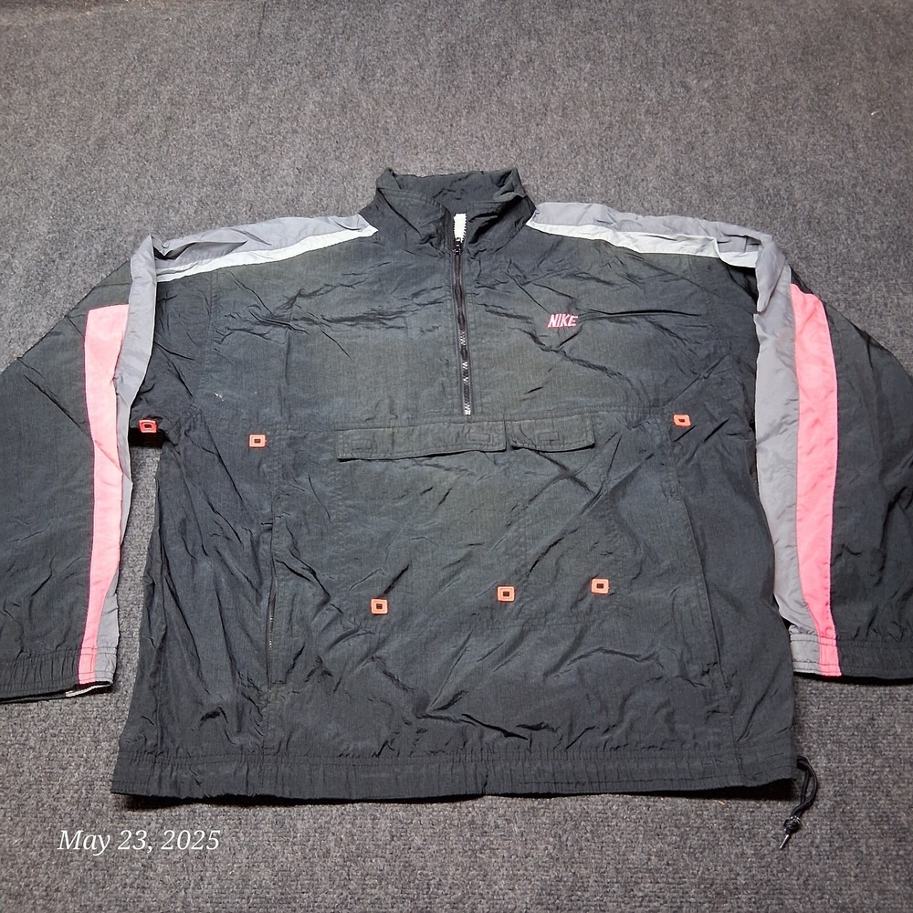 Vintage Nike Windbreaker Jacket Men Size Large Black W/ Pink Stripe 1/2 Zip
